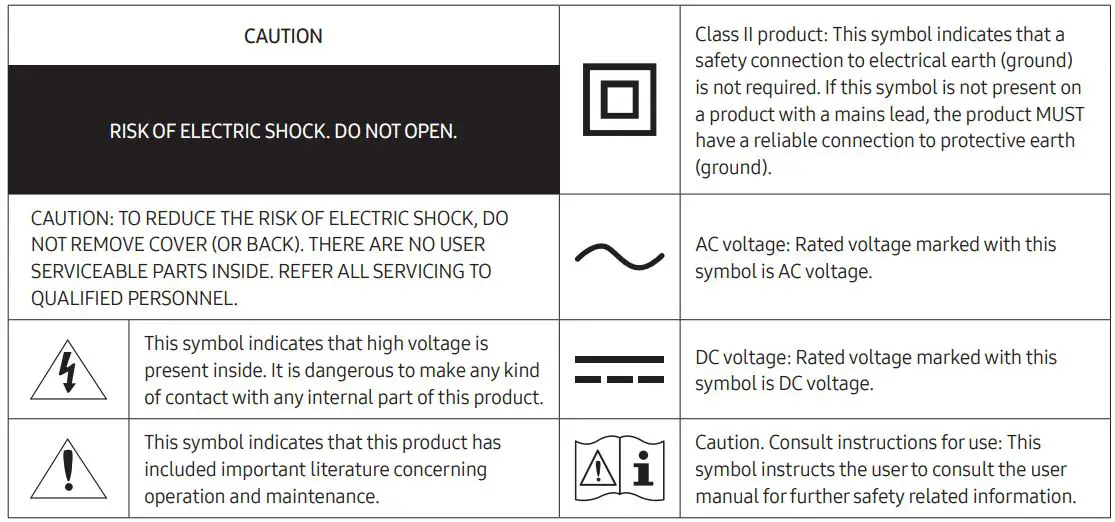 SAMSUNG 8 Series Crystal UHD 4K Smart TV User Manual - explanation of symbols
