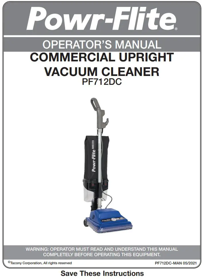 Powr-Flite PF712DC Commercial Upright Vacuum CLeaner User Manual