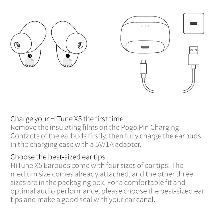 UGREEN WS108 HiTune X5 True Wireless Stereo Earbuds User Manual - Charge your HiTune X5 the first time