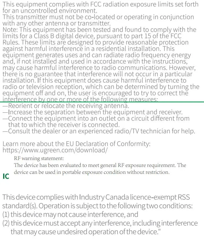 UGREEN WS108 HiTune X5 True Wireless Stereo Earbuds User Manual - Fcc Radiation Exposure Statement