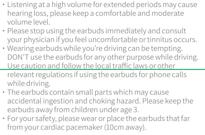 UGREEN WS108 HiTune X5 True Wireless Stereo Earbuds User Manual - Important Safety Instructions