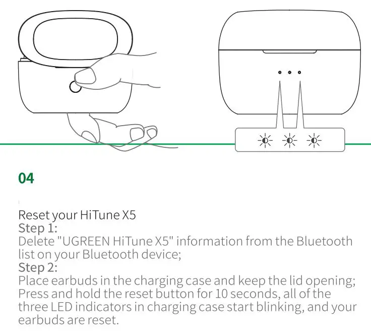 UGREEN WS108 HiTune X5 True Wireless Stereo Earbuds User Manual - Reset your HiTune X5