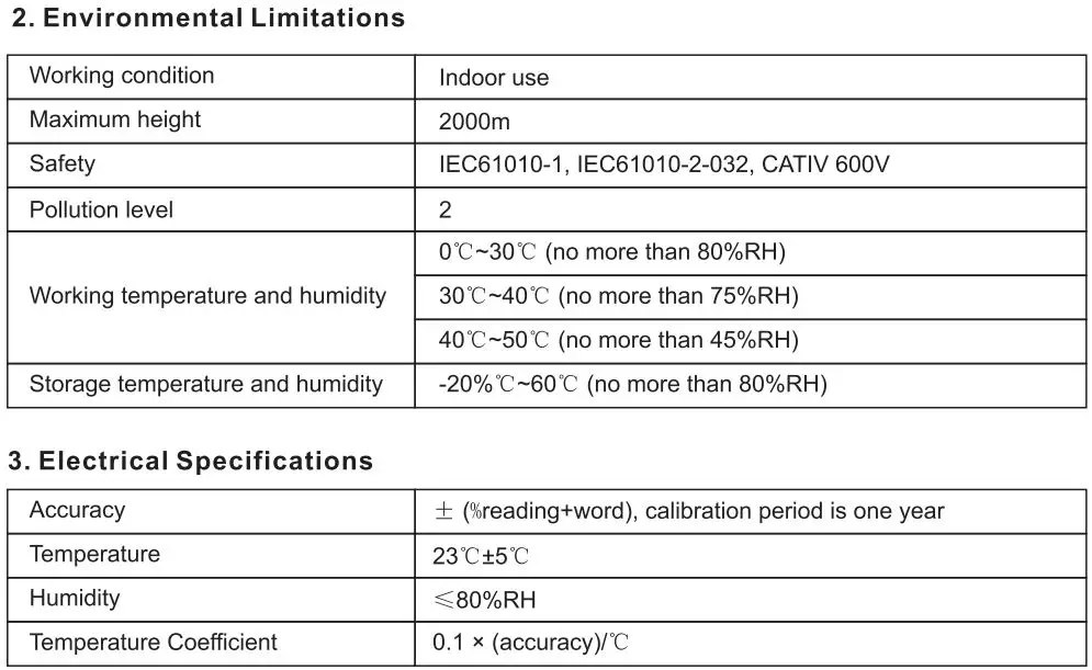 UNI-T UT281E True RMS Flex Clamp User Manual - Technical Specifications