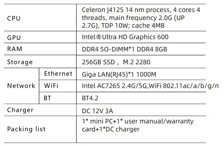 GMKTEC KB3 NUCBOX3 4K Windows 11 Mini PC Box User Manual - Technical Specifications