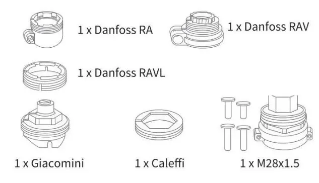 PNI CT25T Thermostatic Head User Manual - Included adapters
