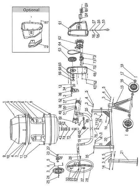 Clarke CCM125D 125L Concrete Cement Mixer - PARTS DIAGRAM