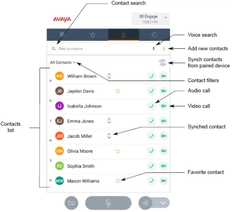 AVAYA IP Office Vantage K175 Video IP Phone - CONTACTS SCREEN