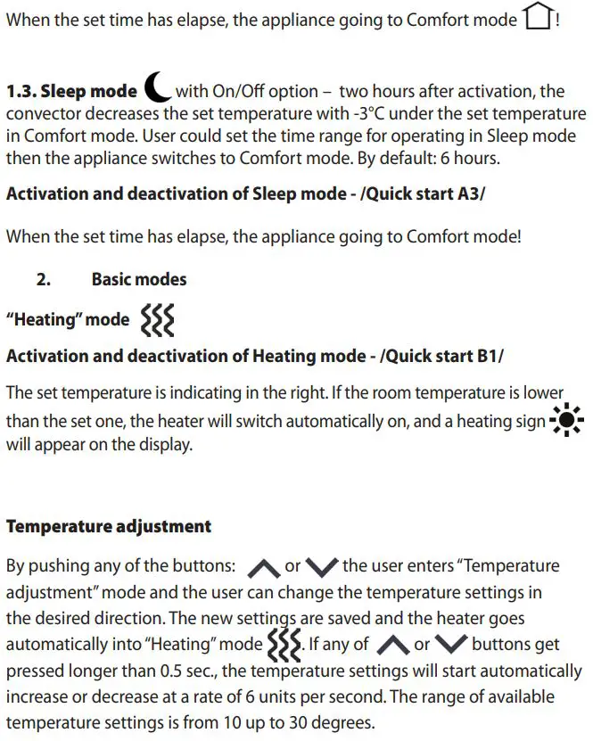 TESY CN 052 200 EI CLOUD W F Electric Panel Heater User Guide - OPERATION INSTRUCTIONS