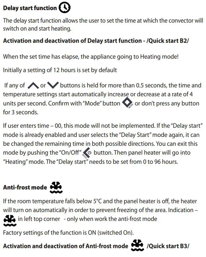 TESY CN 052 200 EI CLOUD W F Electric Panel Heater User Guide - OPERATION INSTRUCTIONS
