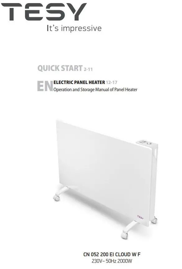 TESY CN 052 200 EI CLOUD W F Electric Panel Heater User Guide