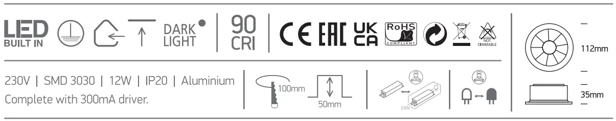 0120X Recessed Fixed Spot Round Specs