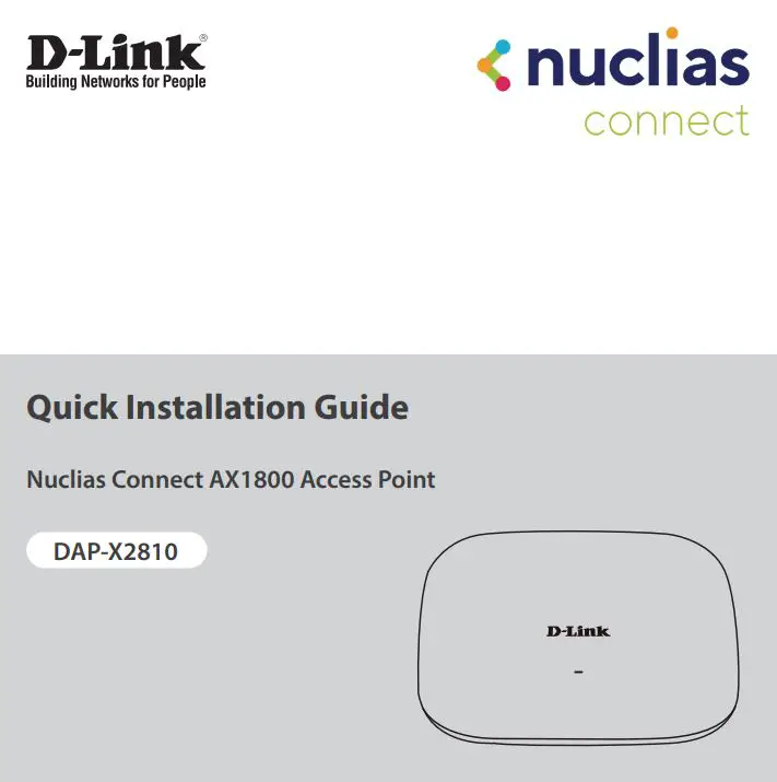 D-Link DAP-X2810 Nuclias Connect AX1800 Access Point Installation Guide