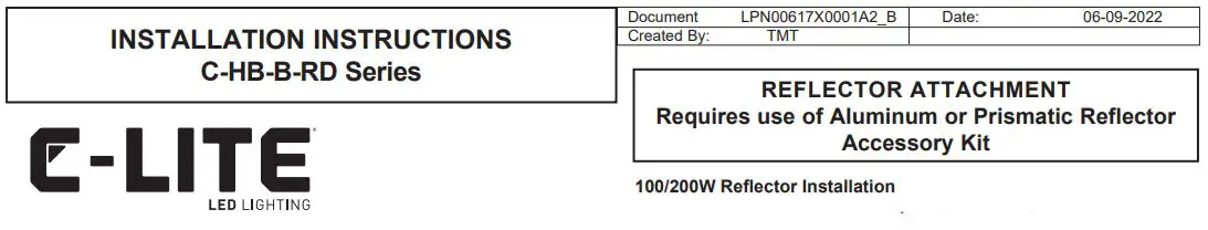 C-LITE C-HB-B-RD Series Prismatic Reflector Instruction Manual