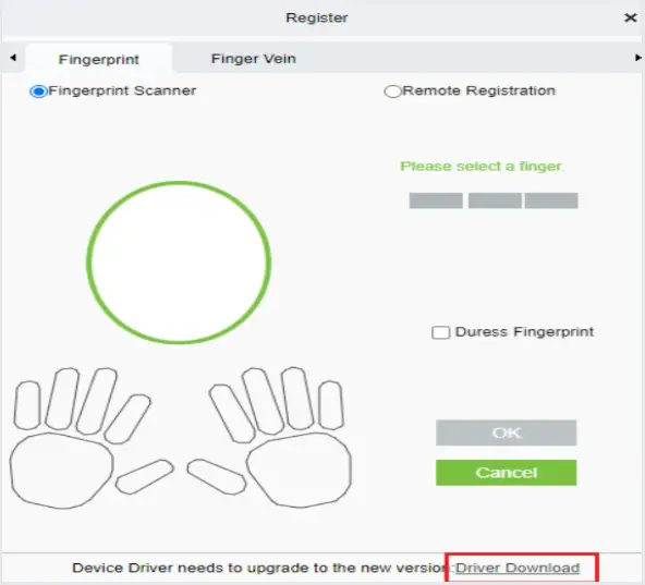 ZKTeco ZKBioSecurity Software - Click on driver download 1
