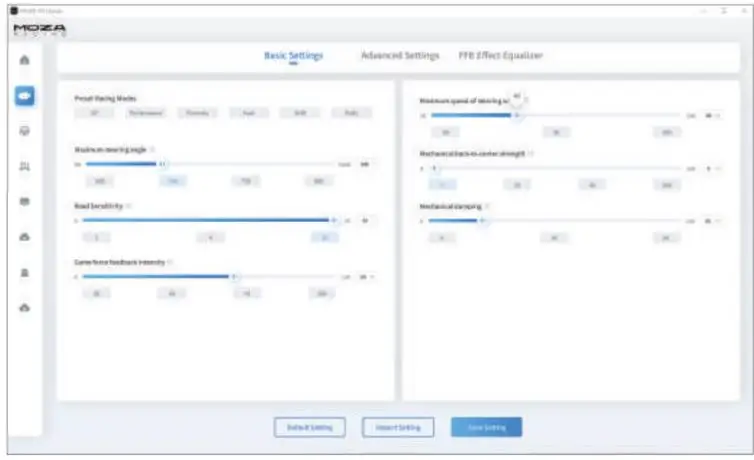 MOZA RACING R9 Direct Drive Wheelbase User Manual - Blow settings help beginner players quickly match the right feel