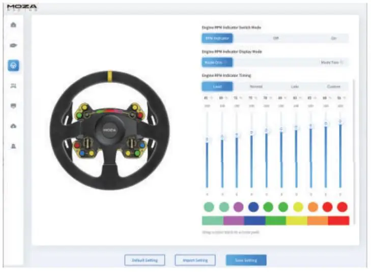 MOZA RACING R9 Direct Drive Wheelbase User Manual - To colour of the steering wheel shift indicator light can be freely
