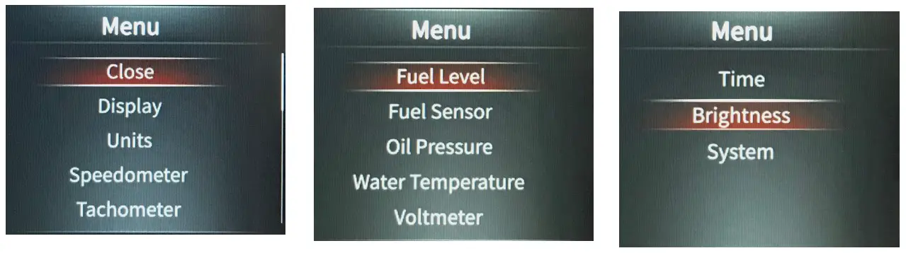 JEGS InVision Ford Mustang 1967 and 1968 Direct Fit Digital Dash Speed Meter - Menu shown