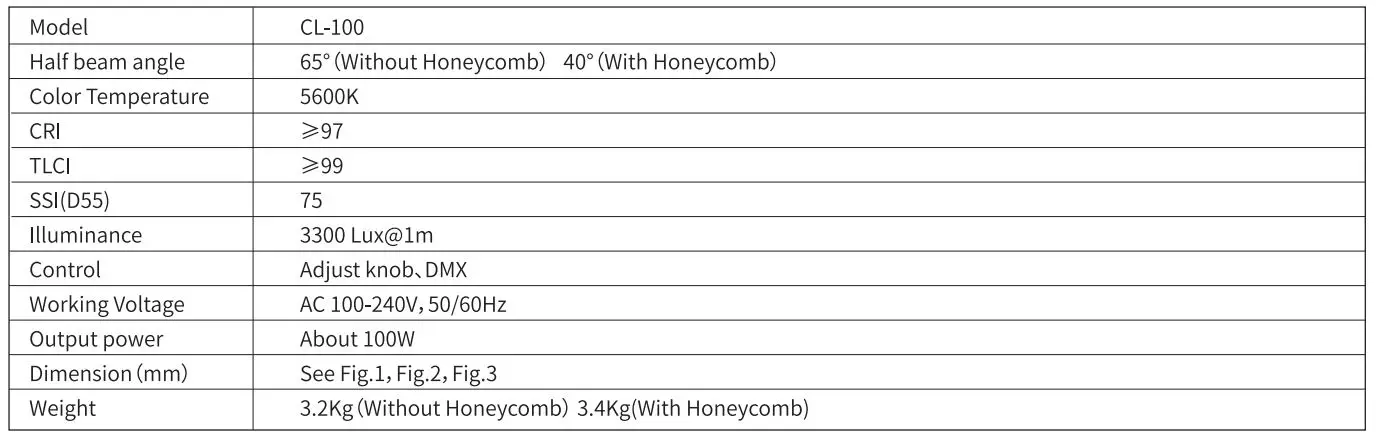 SWIT CL-100 LED Studio Panel LED Light - Specification