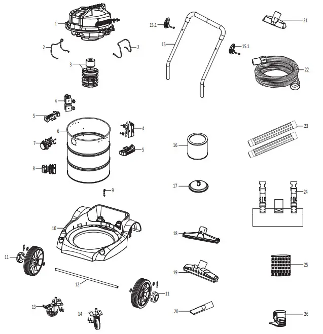 Vacmaster VJE1412SW 14 Gallon Wet - EXPLODED VIEW