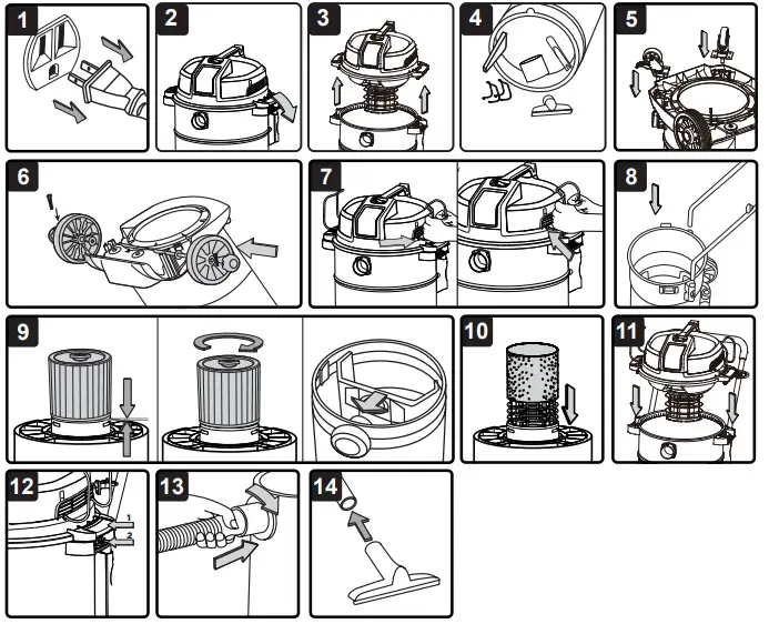 Vacmaster VJE1412SW 14 Gallon Wet - GENERAL ASSEMBLY INSTRUCTIONS