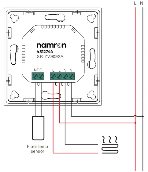 namron 4512744 Thermostat Touch Z-Wave 16A - Wiring diagram