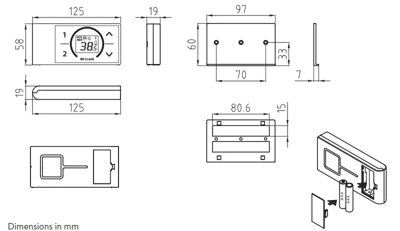 CLAGE FX 3 Remote Control - 3Dimensions