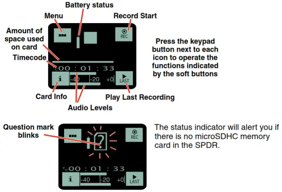 LECTROSONICS SPDR Stereo Compact Digital Audio Recorder - Recording Screens