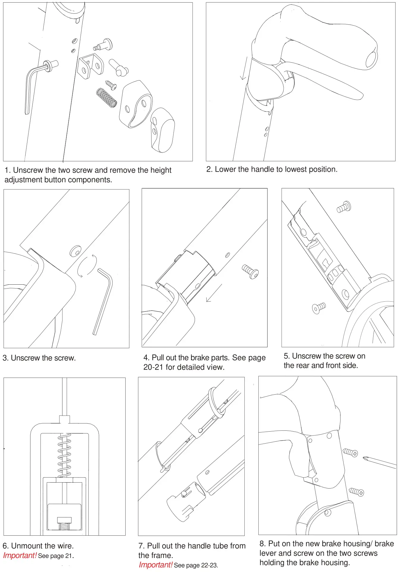 TRUST CARE 370772 Outdoor Rollator - Page 1 Exchange of brake housing and brake lever