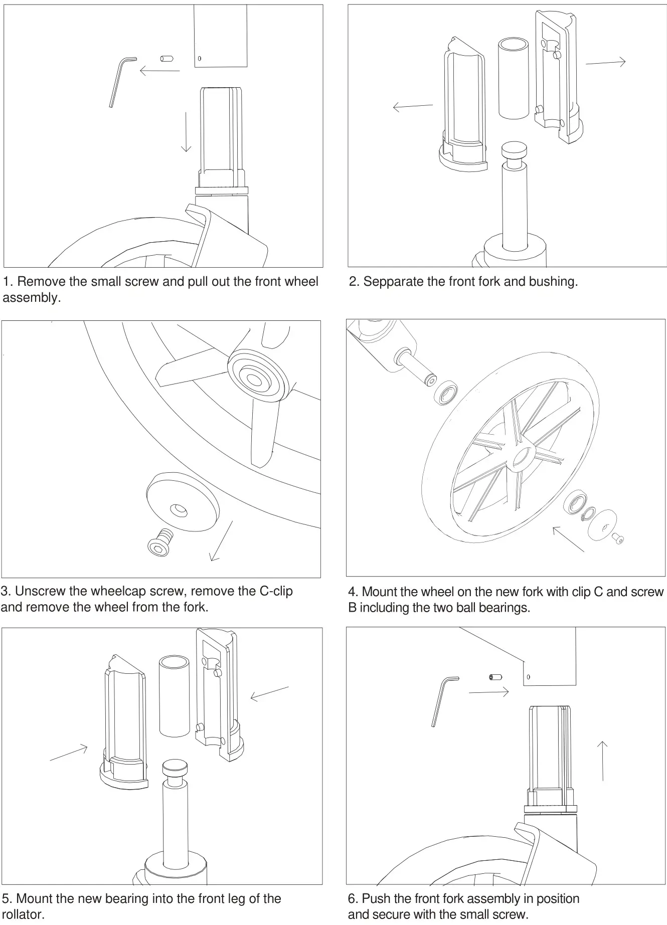 TRUST CARE 370772 Outdoor Rollator - Exchange of front fork and bearings