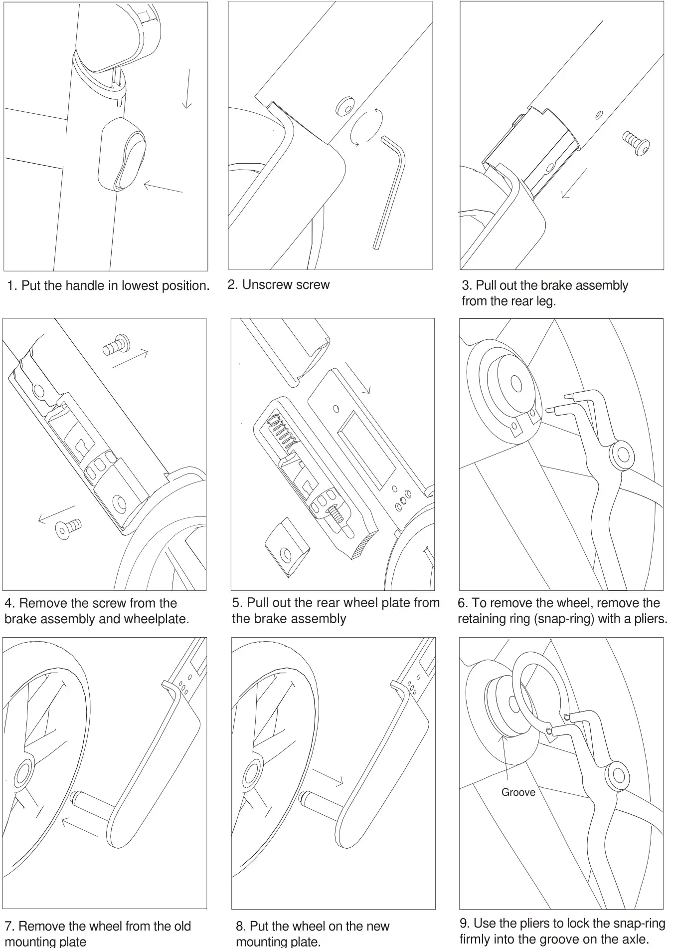 TRUST CARE 370772 Outdoor Rollator -Page 1 Exchange of rear wheel mounting plate