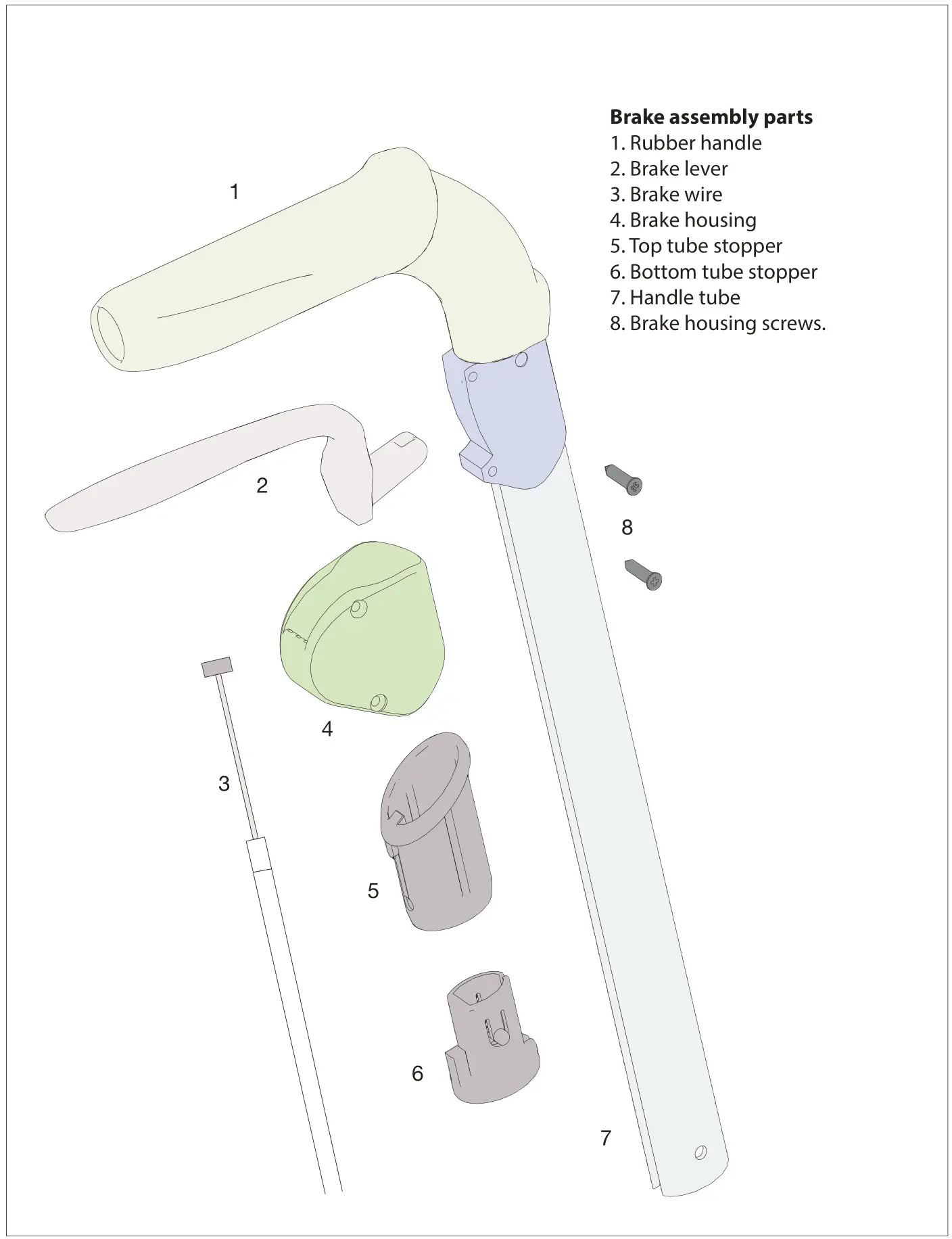 TRUST CARE 370772 Outdoor Rollator - Exploded view of Handle assembly