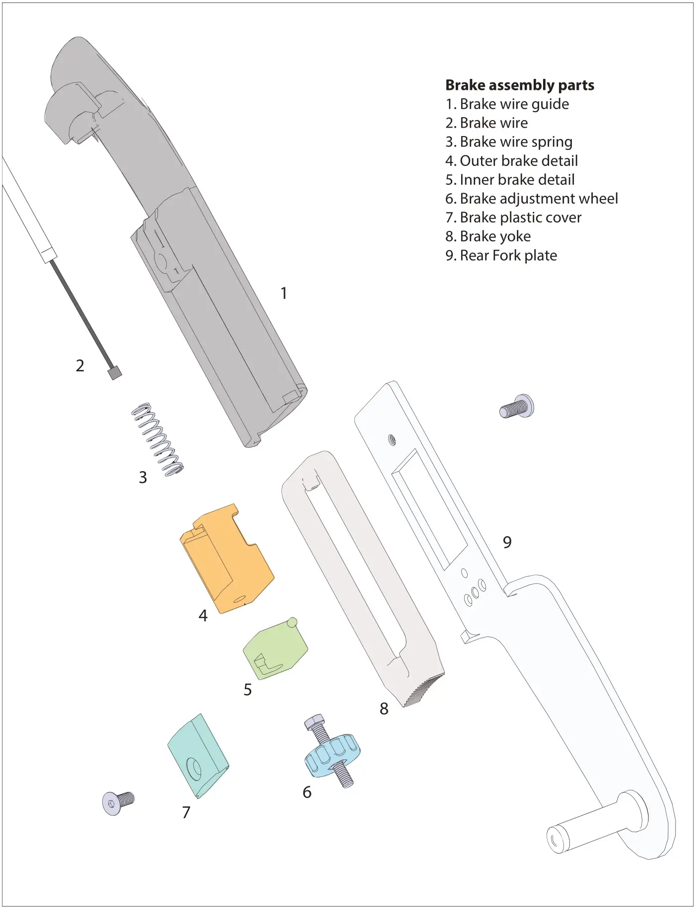 TRUST CARE 370772 Outdoor Rollator - Exploded view of brake assembly