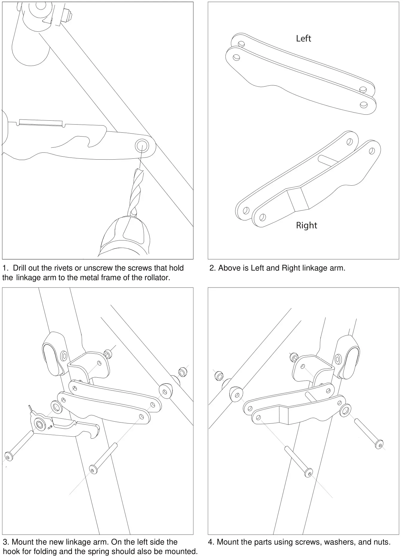 TRUST CARE 370772 Outdoor Rollator - Mounting of linkage arm.