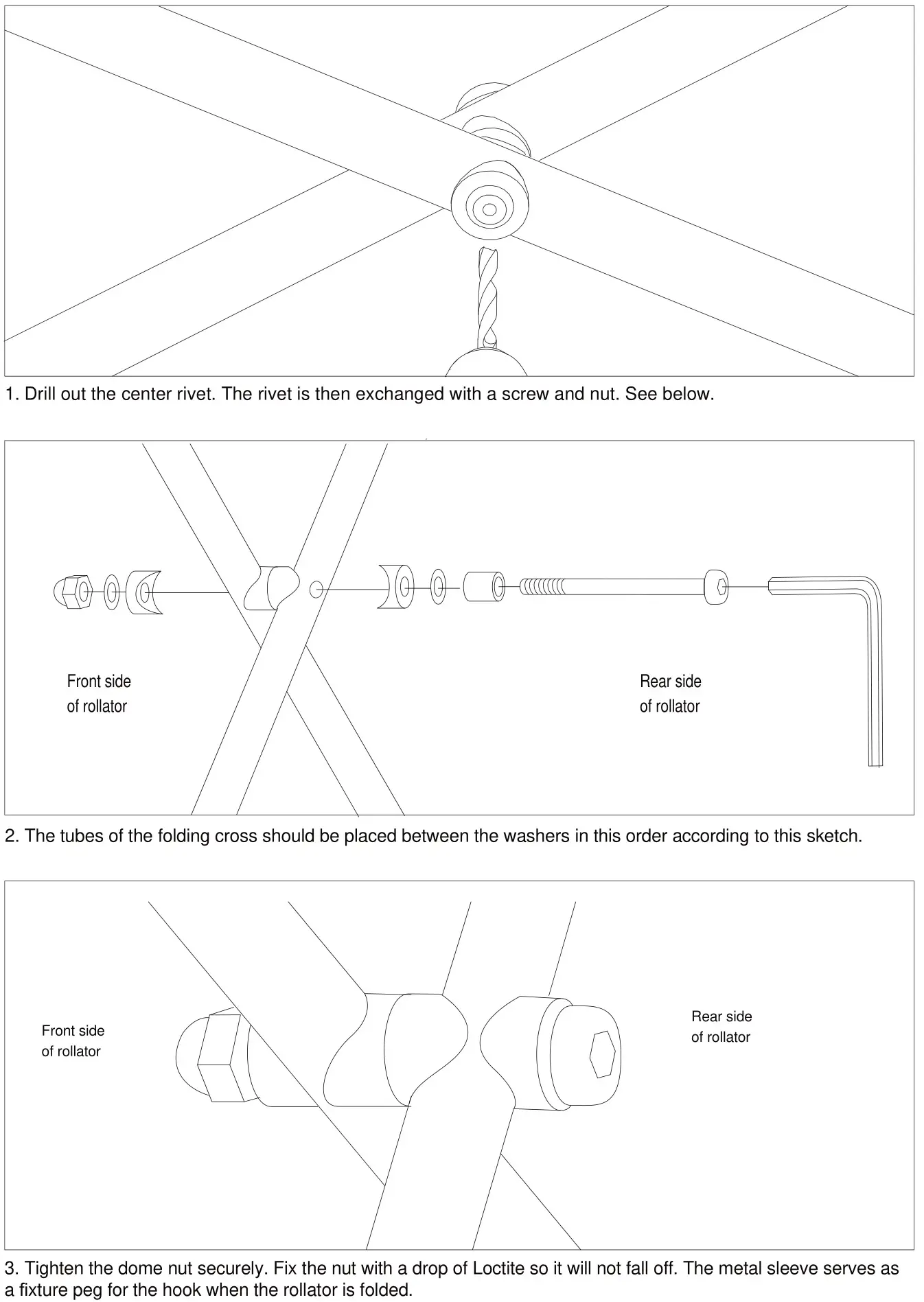 TRUST CARE 370772 Outdoor Rollator - Mounting the middle joint of the folding cross.