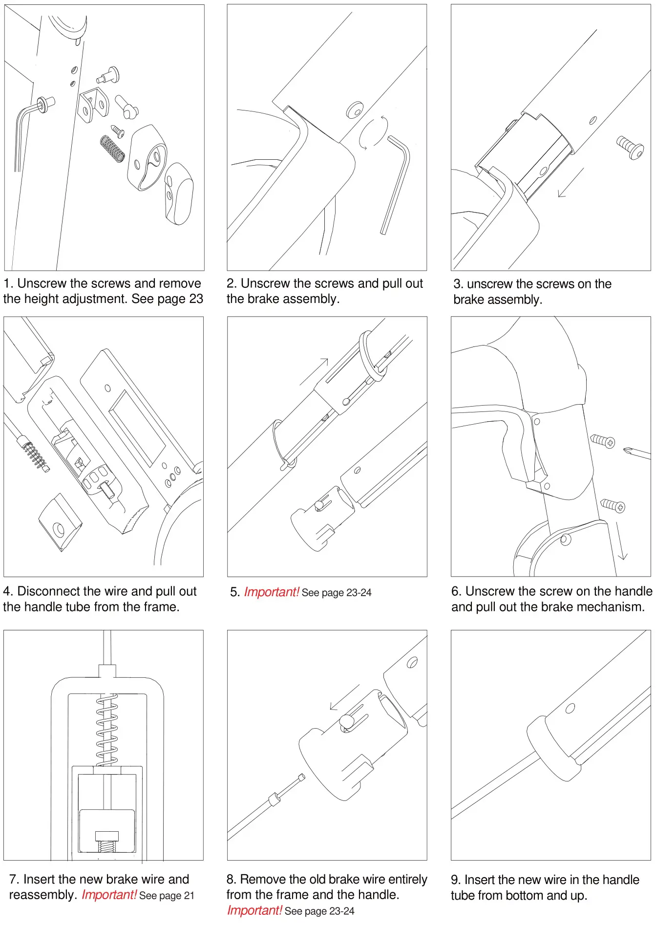 TRUST CARE 370772 Outdoor Rollator - Page 1. Exchange of brake wire