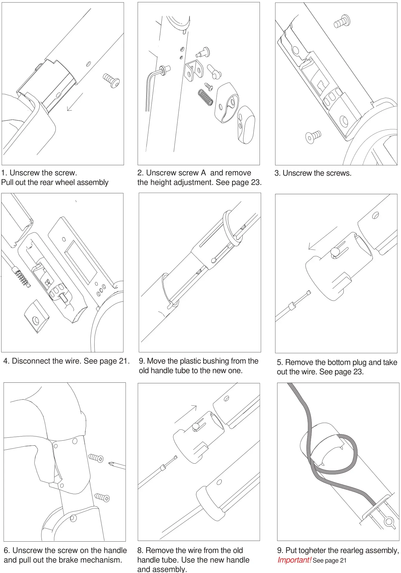 TRUST CARE 370772 Outdoor Rollator - Page 1. Exchange of handle tube