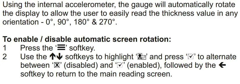 elcometer 415 Paint powder Gauge measuring on smooth surface User Guide - Screen Rotation