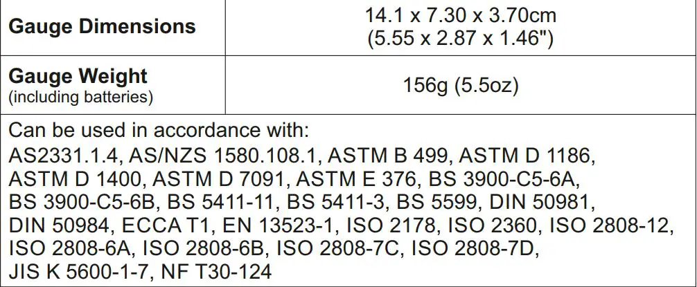 elcometer 415 Paint powder Gauge measuring on smooth surface User Guide - Technical Specification