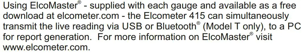 elcometer 415 Paint powder Gauge measuring on smooth surface User Guide - Using ElcoMaster On a PC
