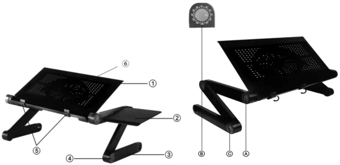 wiltec 63042 Foldable Laptop Table - components