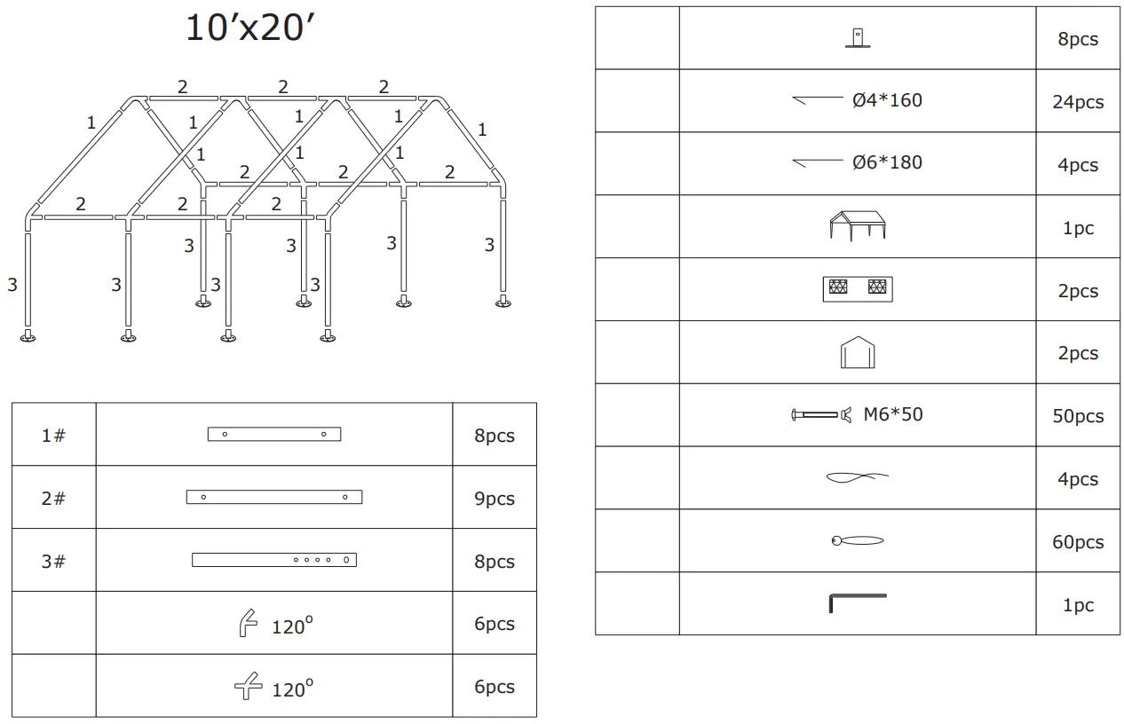 COSTWAY AW10007YW 10x20 ft Heavy Duty Carport Portable Garage Party Tent - fig1
