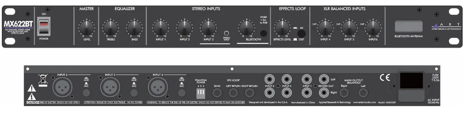 ART MX622BT Six Channel Stereo Mixer with Bluetooth and Effects Loop