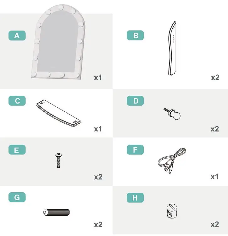 LUXFURNI Starry9 USB LED Makeup Mirror User Manual - Components