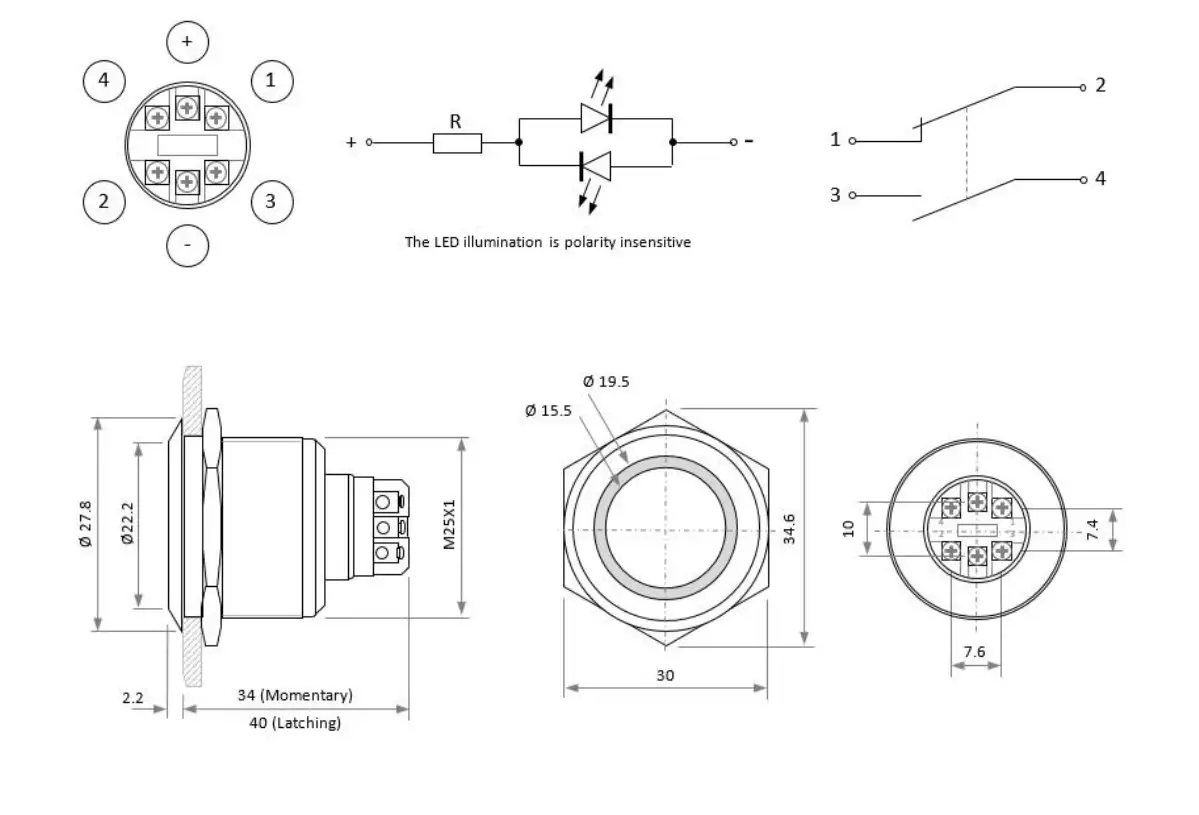 RS PRO 2489221 Push Button Switches FIG 1