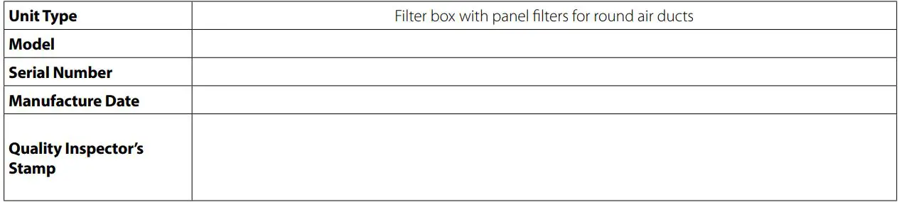 BLAUBERG Clean Box(-I) 100 Panel Filters Filter Box User Manual - CERTIFICATE OF ACCEPTANCE