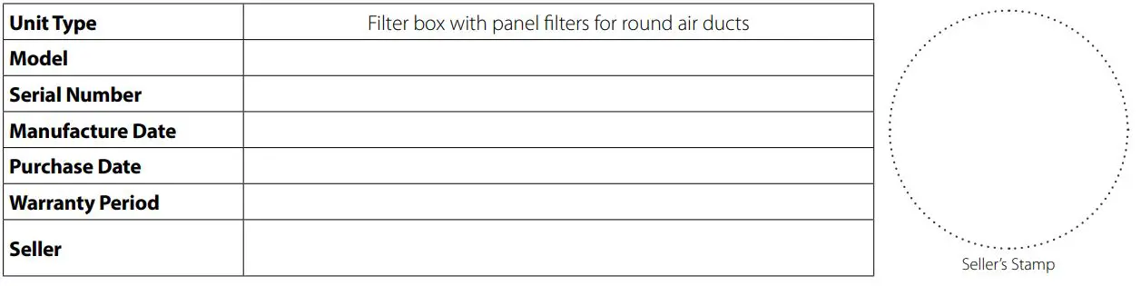 BLAUBERG Clean Box(-I) 100 Panel Filters Filter Box User Manual - WARRANTY CARD