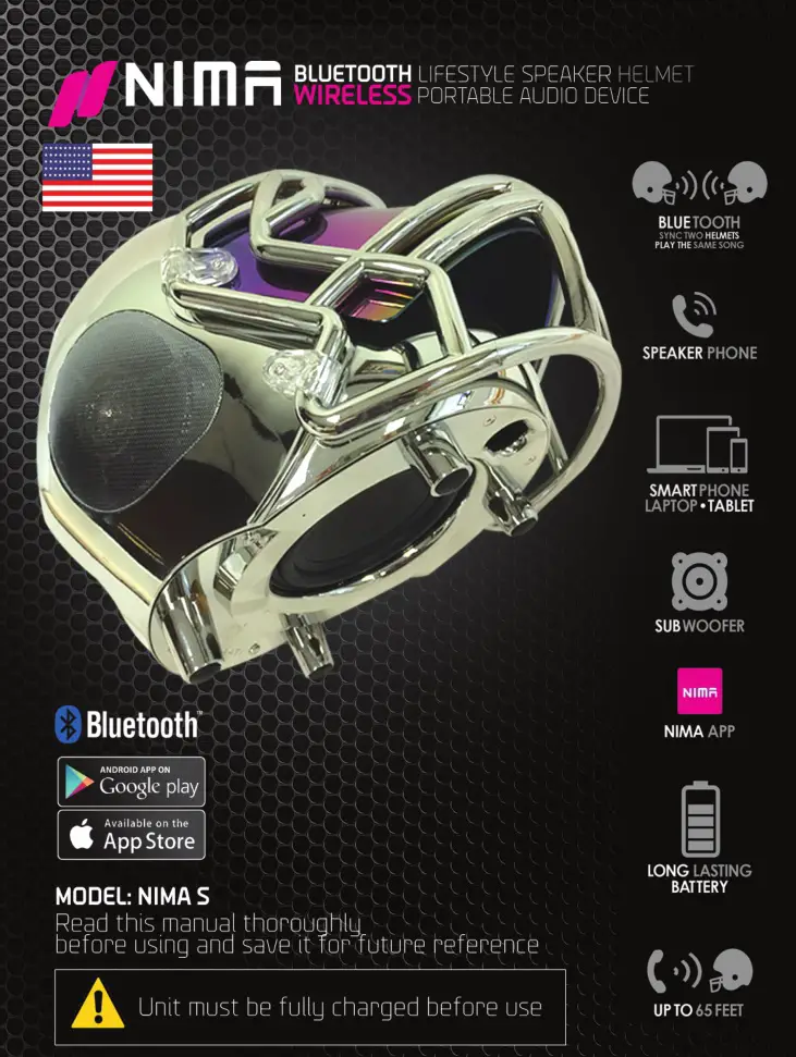 Nima Bluetooth Wireless Lifestyle Speaker Helmet Portable Audio Device Manual