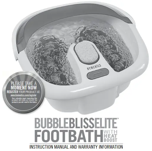 Homedics FB-380HJ Bubble Bliss Elite Footbath With Heat Boost Instruction - foot bath