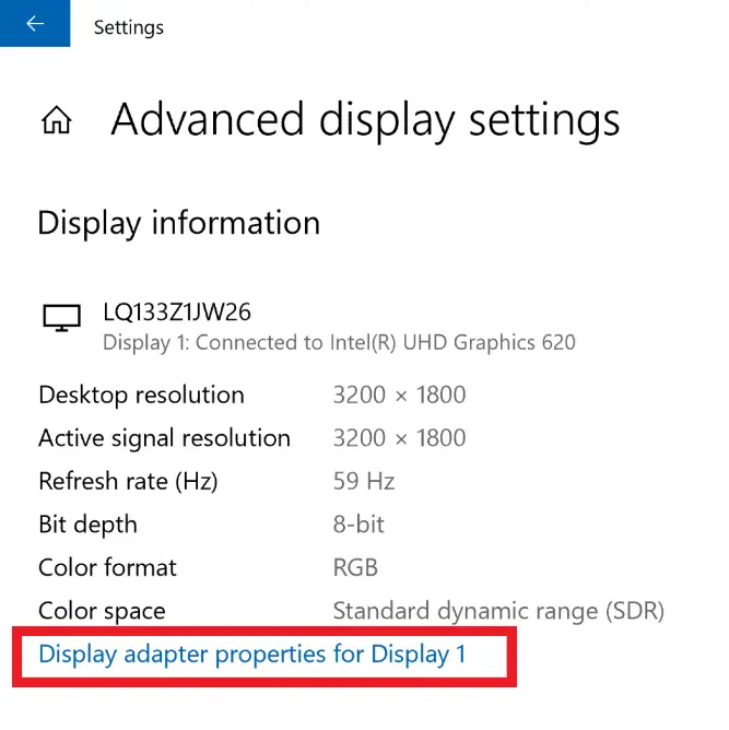 Display adapter properties