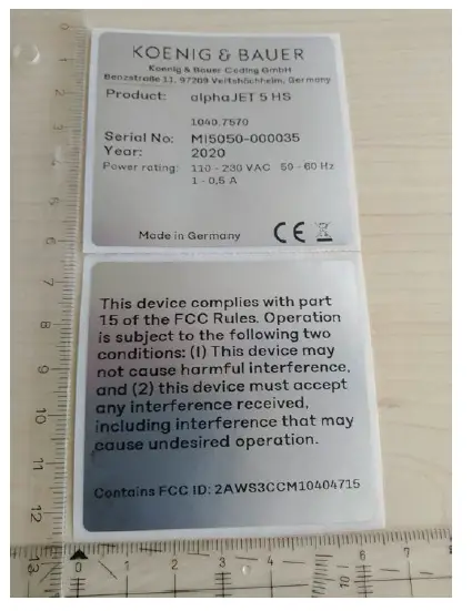 KOENIG BAUER CCM10404715 Consumables Control Module fig 3